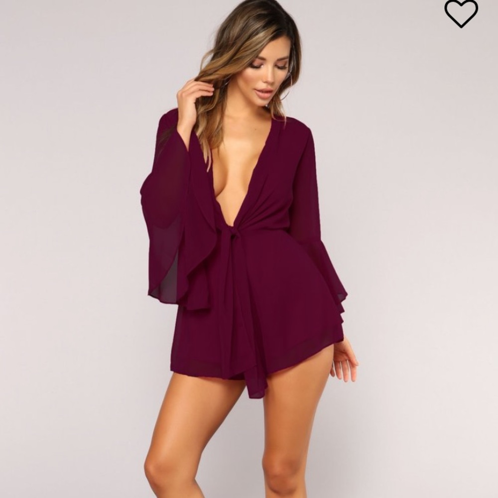 Deep V Romper Fushia